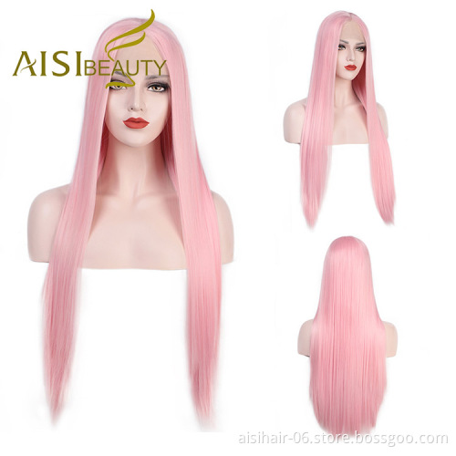 Aisi Beauty Wholesale Vendor Multi Color Cosplay Long Silky Straight Lace Frontal Synthetic Hair For Black Women Lace Front Wig